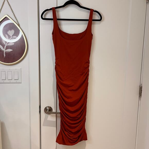 Kookai Burnt Orange Scoop Neck Bodycon Midi Dress Size 2 - Picture 2 of 8